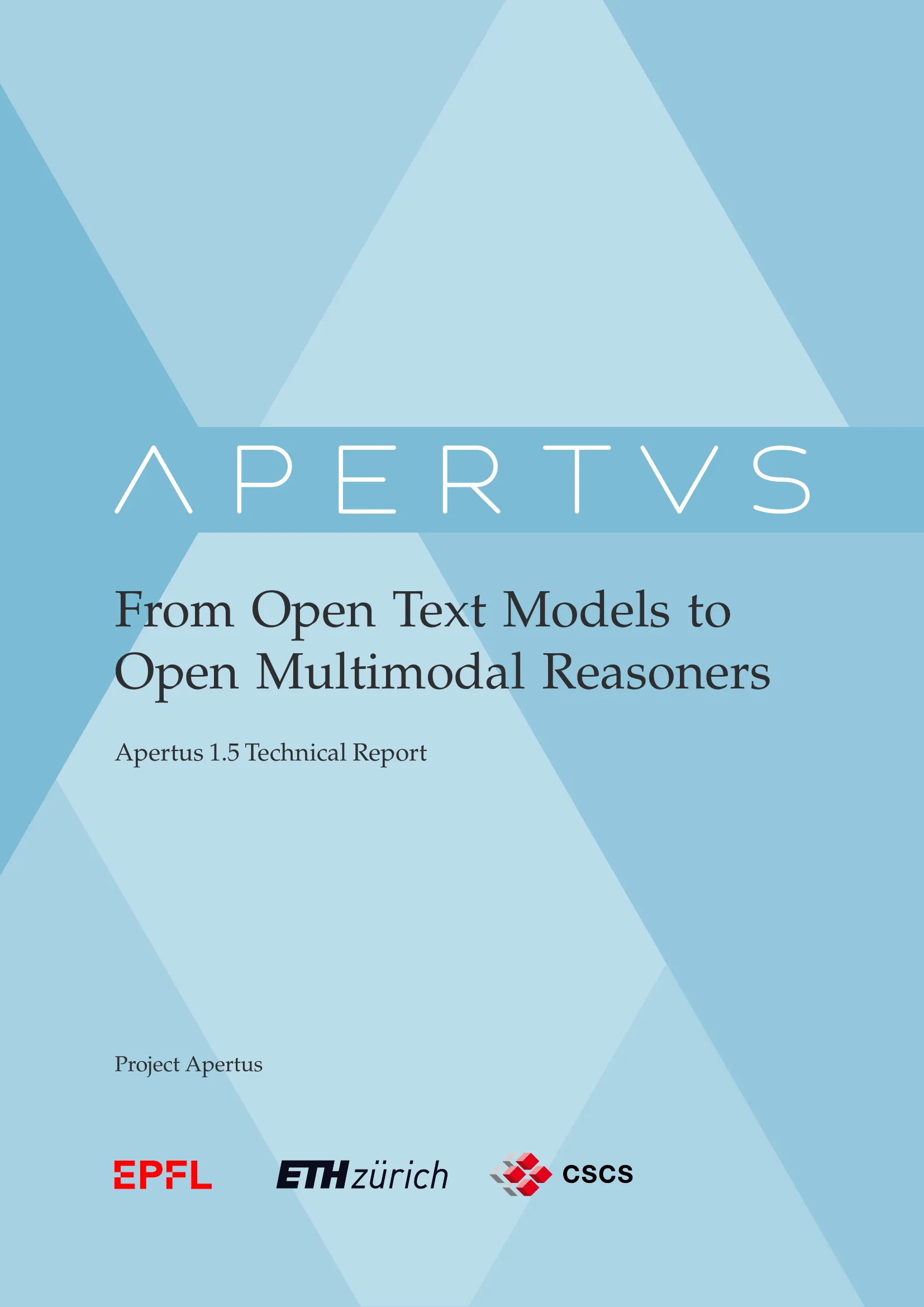 Cover of the Apertus 1.5 technical report, "From Open Text Models to Open Multimodal Reasoners"